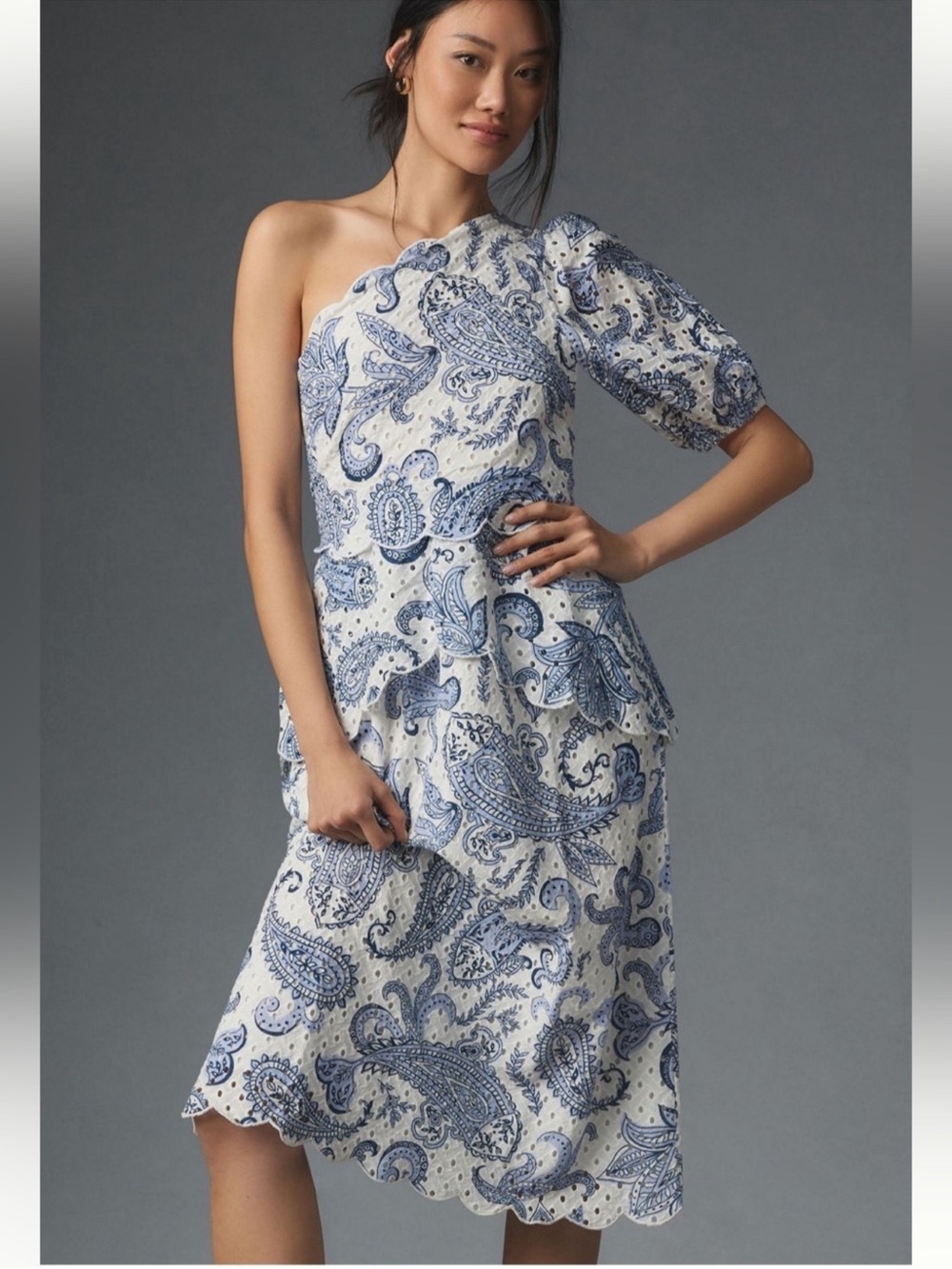 One-Shoulder Eyelet
Midi Dress